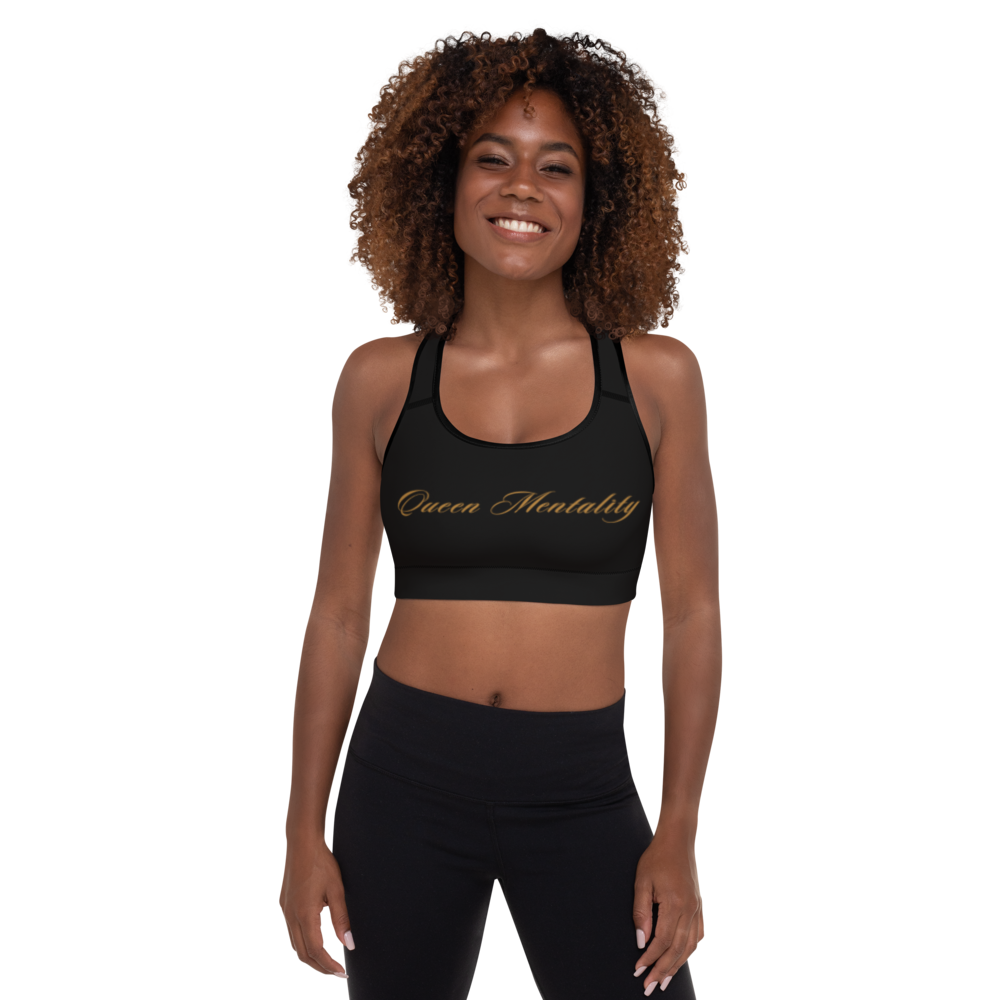 Queen Mentality Sports Bra (w/ Removable Padding) - QM Front and Back