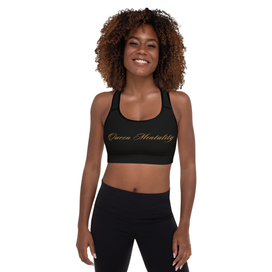 Queen Mentality Sports Bra (w/ Removable Padding) - QM Front and Back